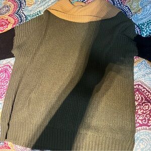 Tri-color sweater. Green,black,and beige with a cowl neckline.